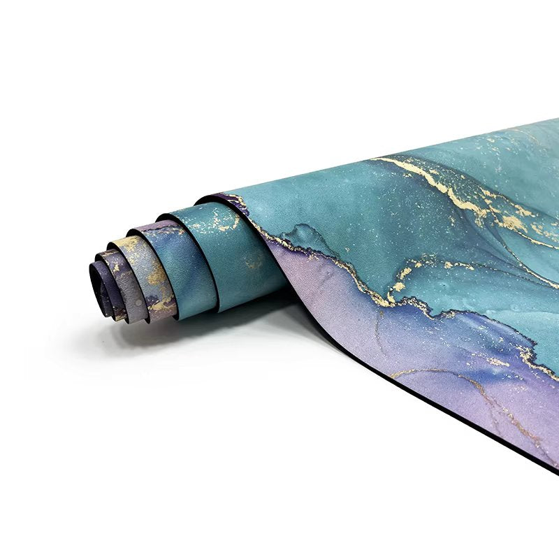 Eco-Friendly Vegan Yoga Mat – Gold Marble, Non-Slip, Foldable, Recyclable.